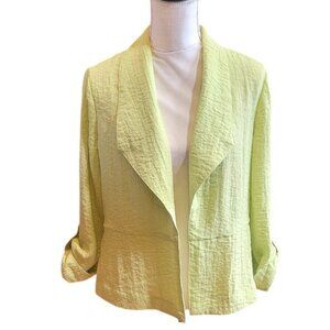 Chico's Long Sleeve Chartreuse Color Business Open Front Jacket in Size M